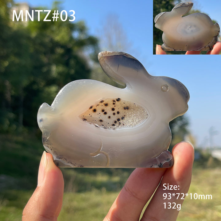 Unique,A Slightly Imperfect Natural Crystal Carving Agate Geode Rabbit