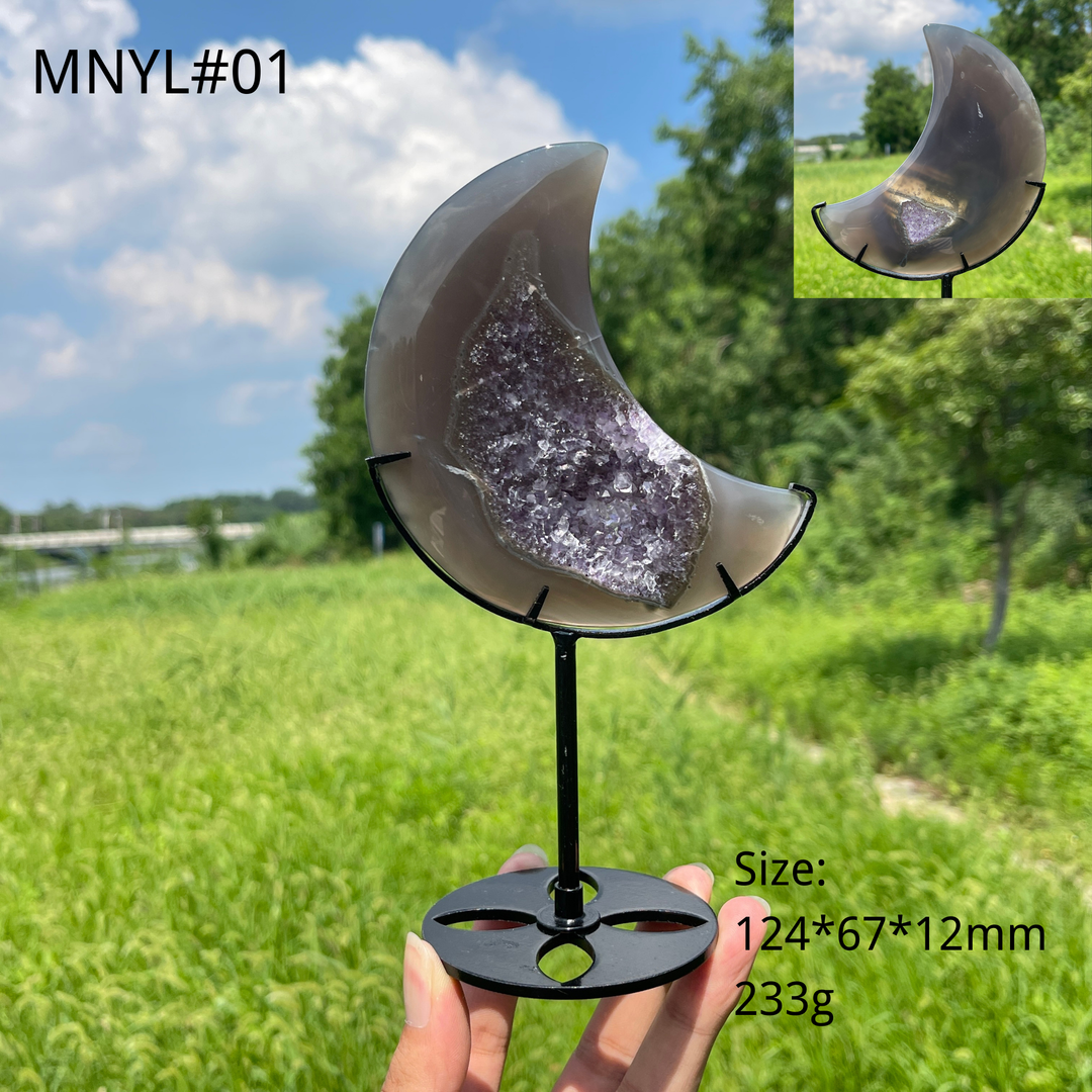 Unique,Natural Crystal Agate Geode Moon