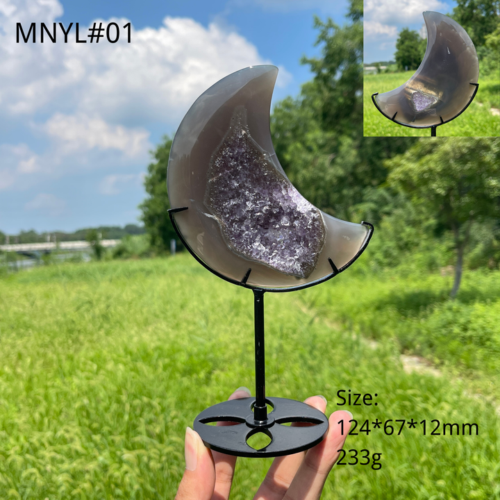 Unique,Natural Crystal Agate Geode Moon