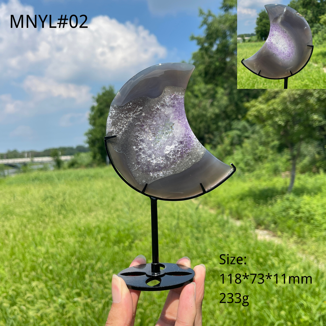 Unique,Natural Crystal Agate Geode Moon