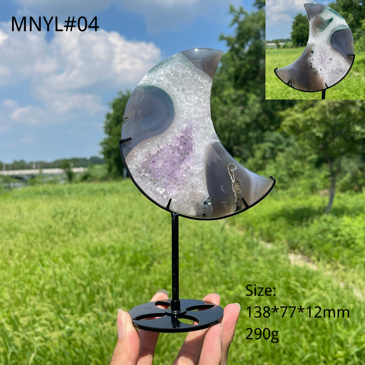 Unique,Natural Crystal Agate Geode Moon