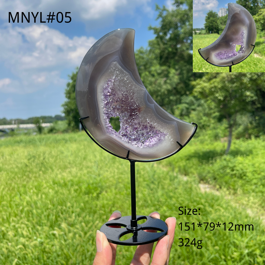 Unique,Natural Crystal Agate Geode Moon