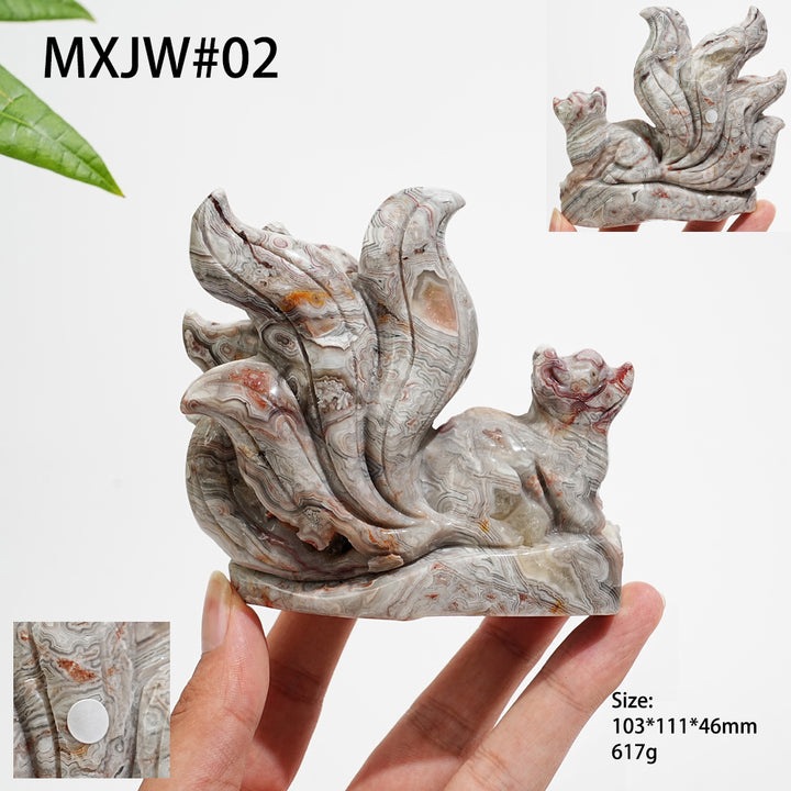 Unique,A Slightly Imperfect Natural Mexican Agate Nine-Tailed Fox Carving