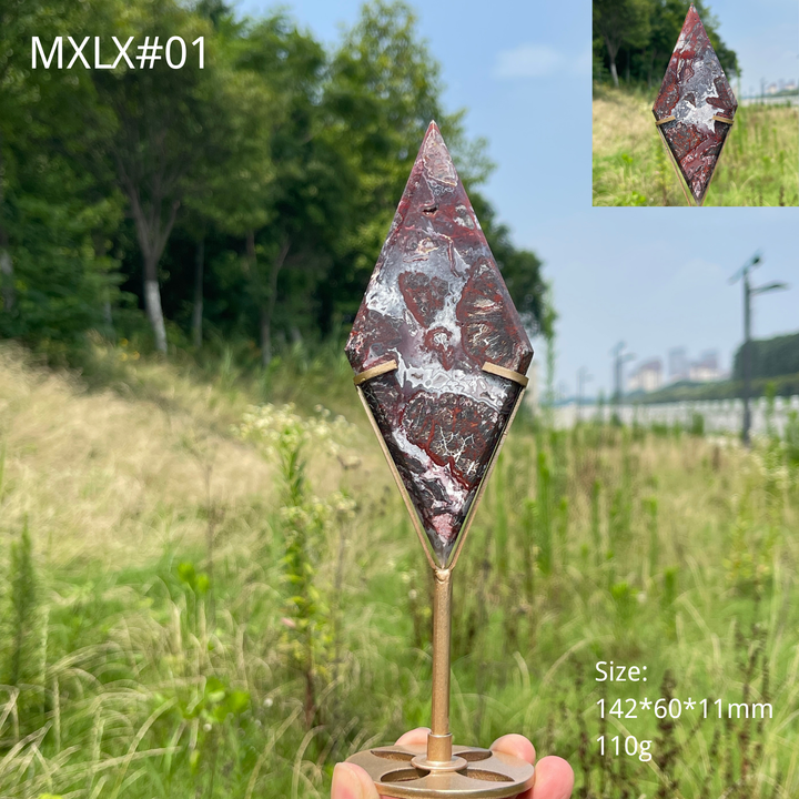 Unique,Natural Mexican Agate Diamond Slice With Stand