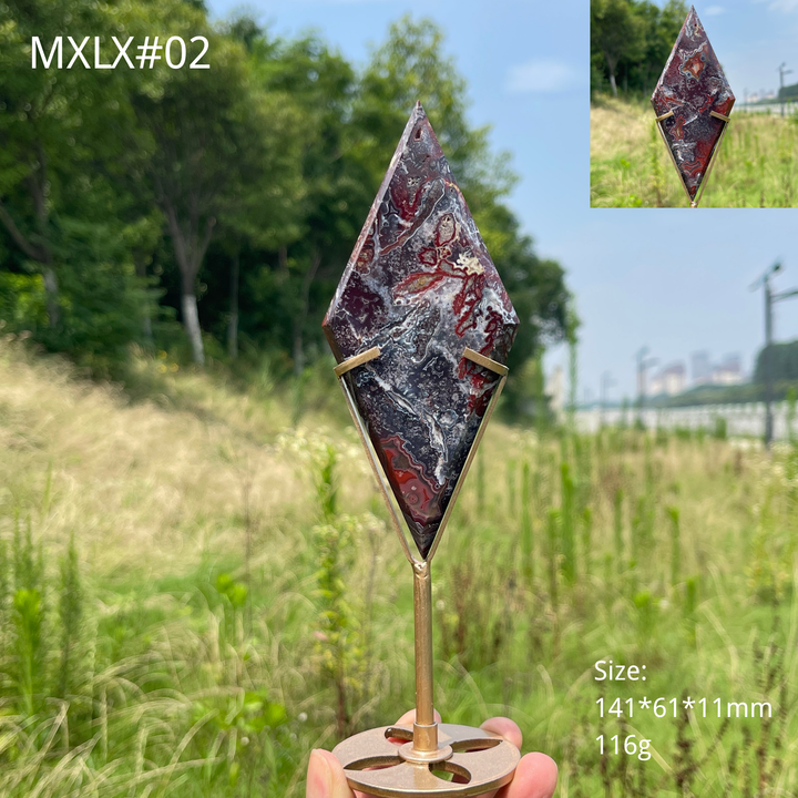 Unique,Natural Mexican Agate Diamond Slice With Stand