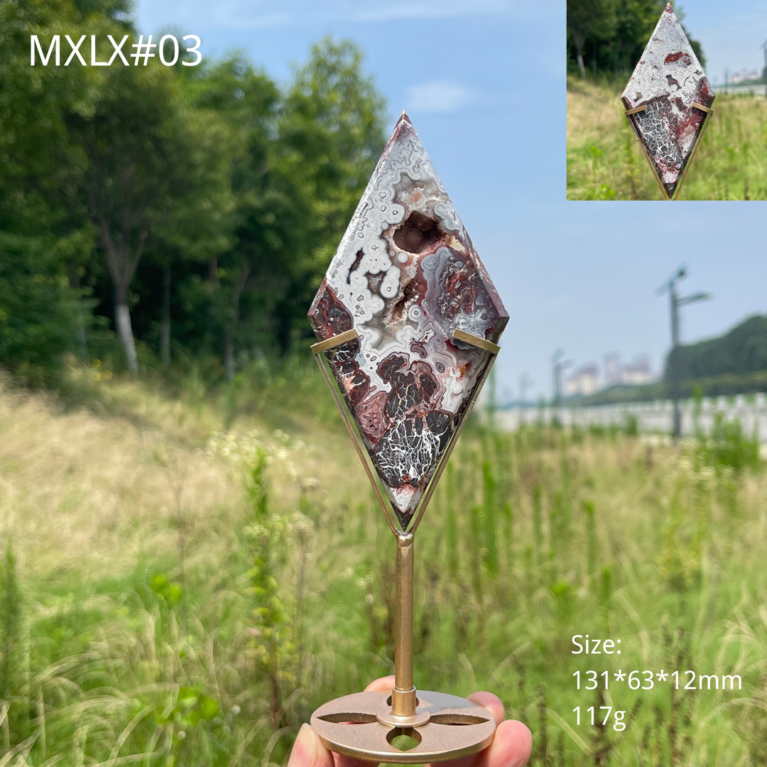 Unique,Natural Mexican Agate Diamond Slice With Stand