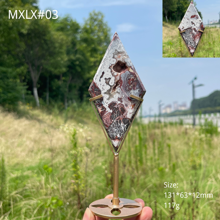 Unique,Natural Mexican Agate Diamond Slice With Stand