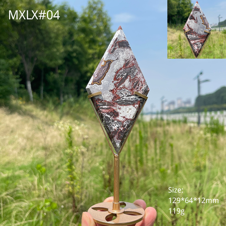Unique,Natural Mexican Agate Diamond Slice With Stand