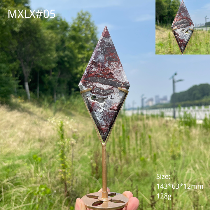 Unique,Natural Mexican Agate Diamond Slice With Stand