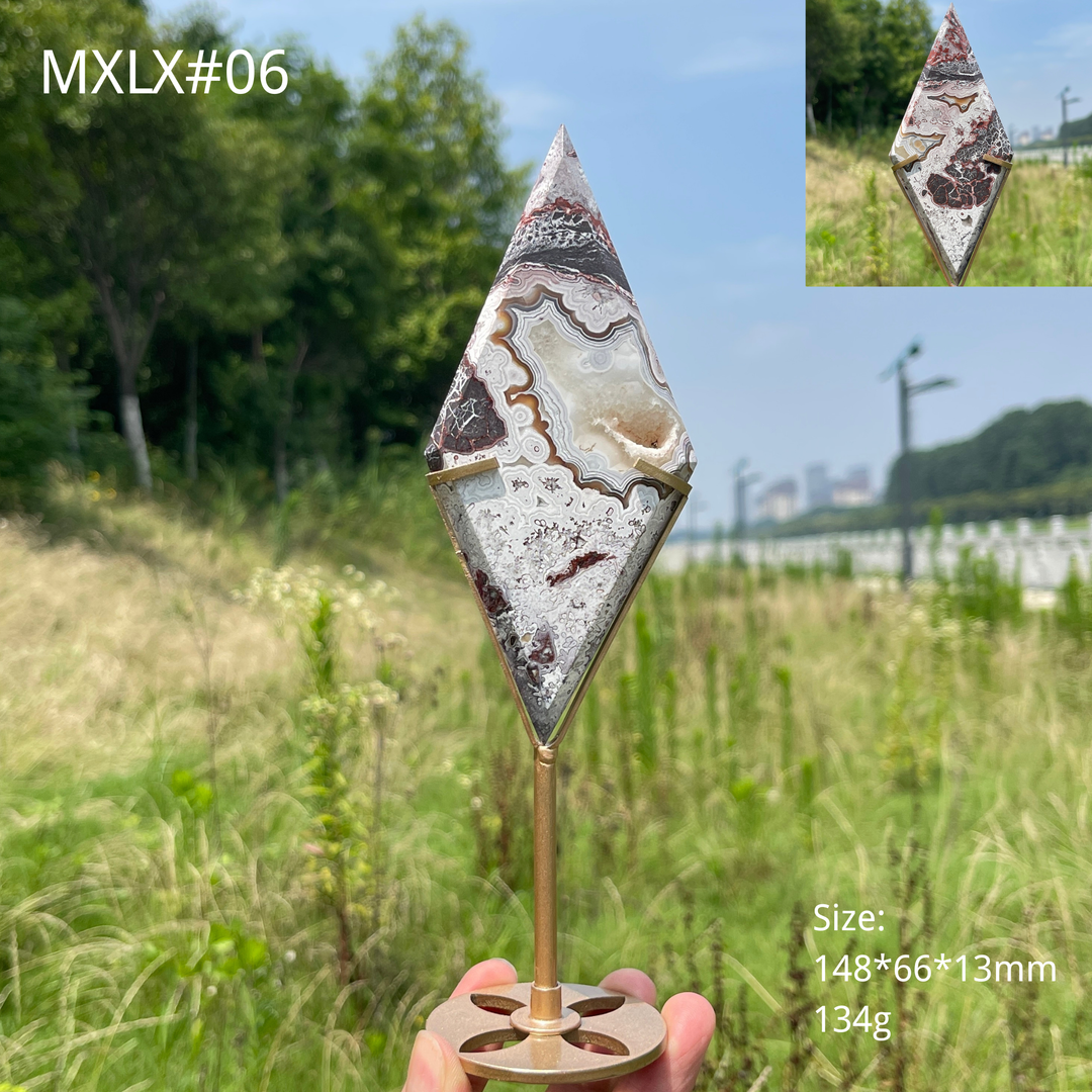 Unique,Natural Mexican Agate Diamond Slice With Stand