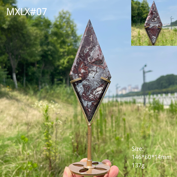 Unique,Natural Mexican Agate Diamond Slice With Stand