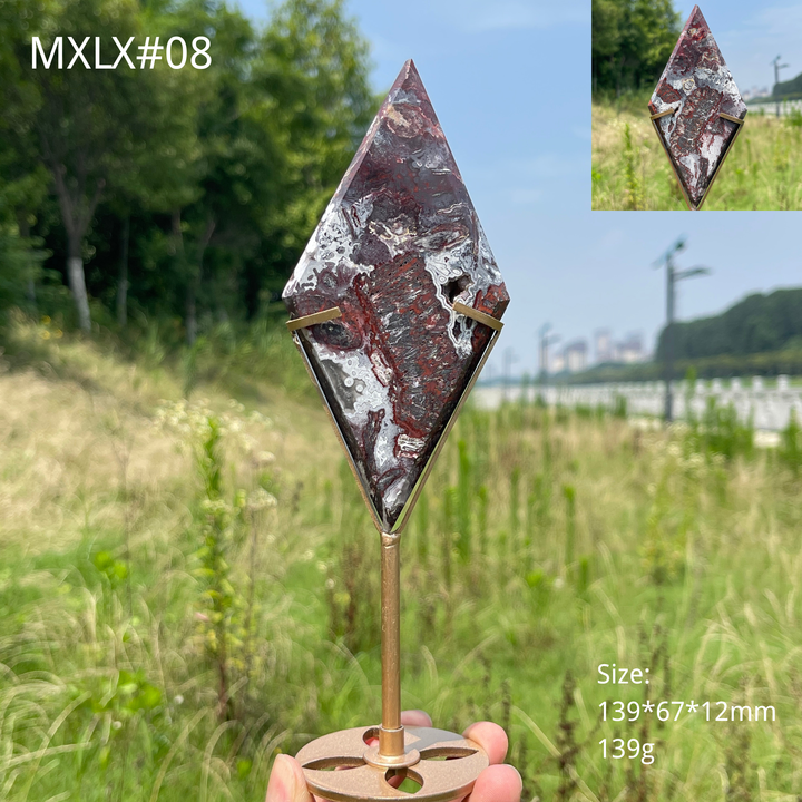 Unique,Natural Mexican Agate Diamond Slice With Stand
