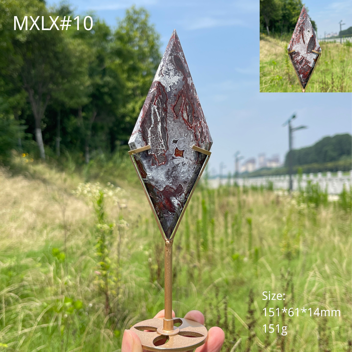 Unique,Natural Mexican Agate Diamond Slice With Stand