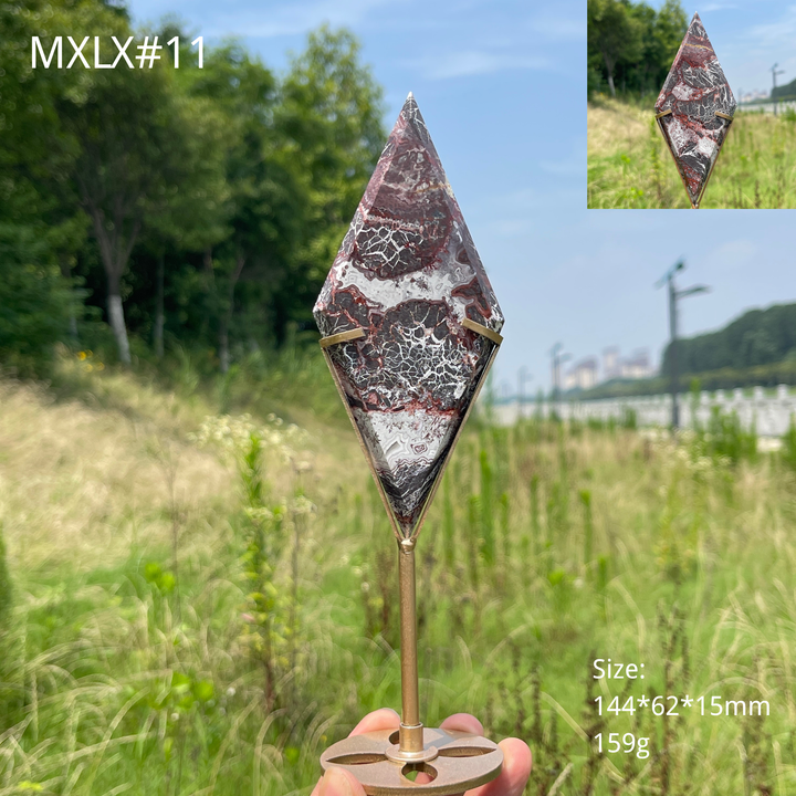 Unique,Natural Mexican Agate Diamond Slice With Stand