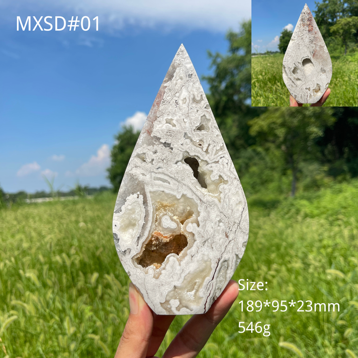 Unique,Natural Crystal Large Mexican Agate Teardrop