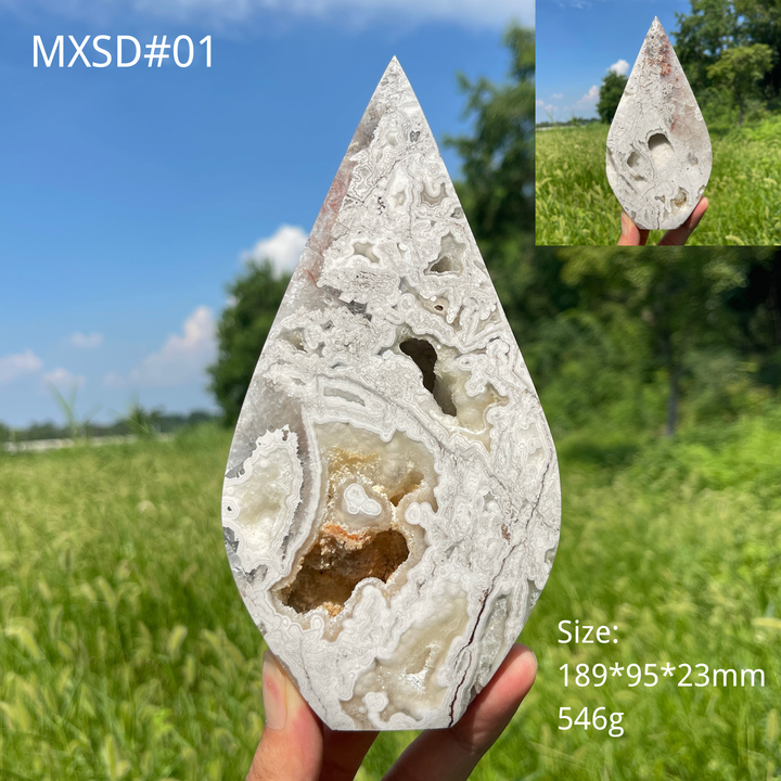 Unique,Natural Crystal Large Mexican Agate Teardrop
