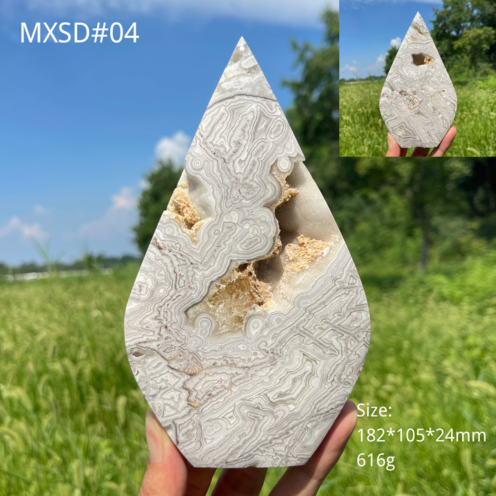 Unique,Natural Crystal Large Mexican Agate Teardrop