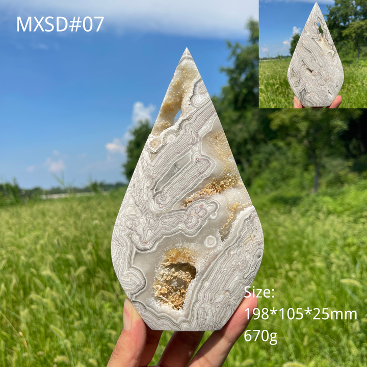Unique,Natural Crystal Large Mexican Agate Teardrop