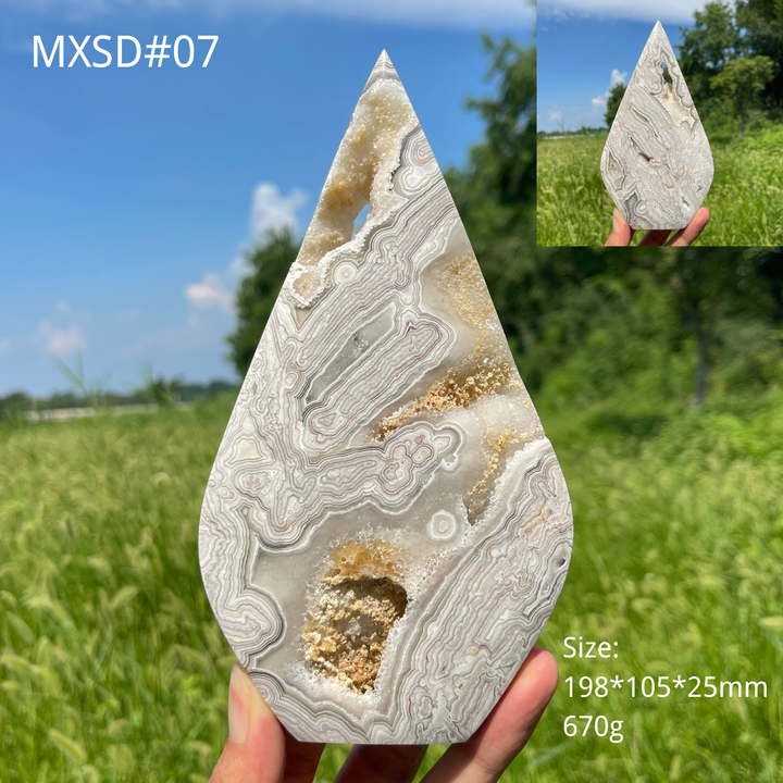 Unique,Natural Crystal Large Mexican Agate Teardrop