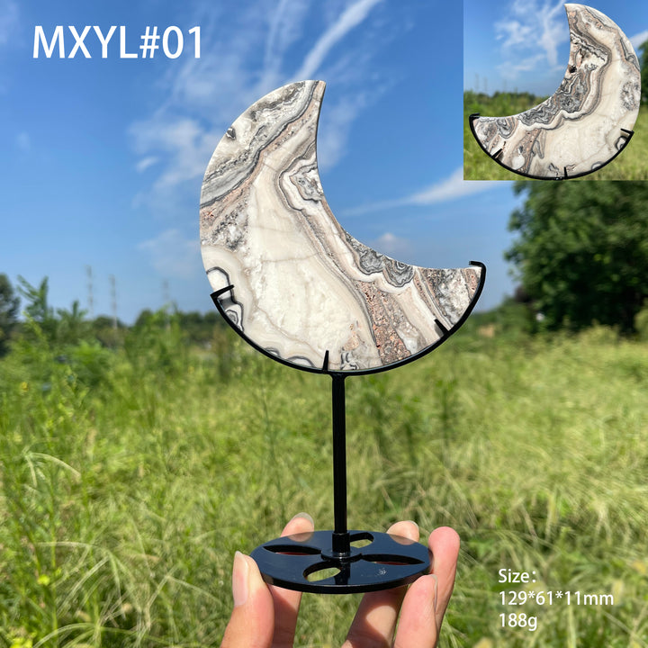Unique,Natural Crystal Mexican Calcite Moon With Stand