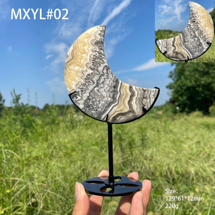 Unique,Natural Crystal Mexican Calcite Moon With Stand