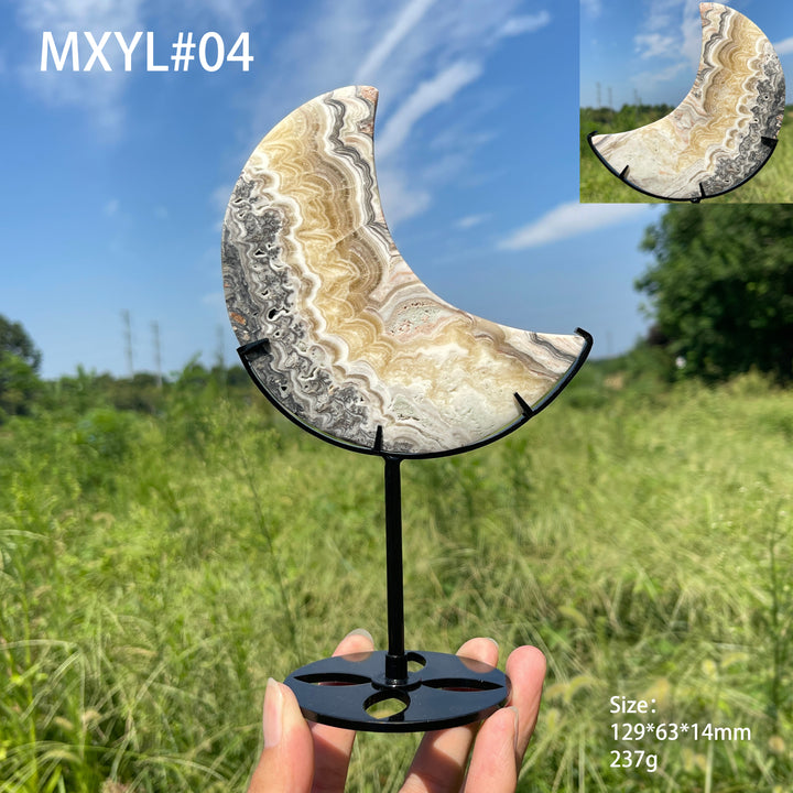 Unique,Natural Crystal Mexican Calcite Moon With Stand