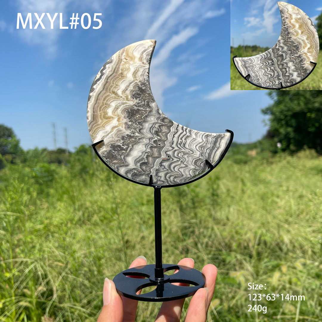Unique,Natural Crystal Mexican Calcite Moon With Stand