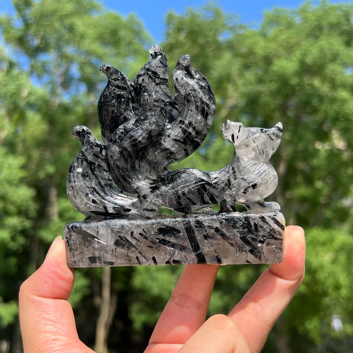 Quartz Tourmaline Fox Carving