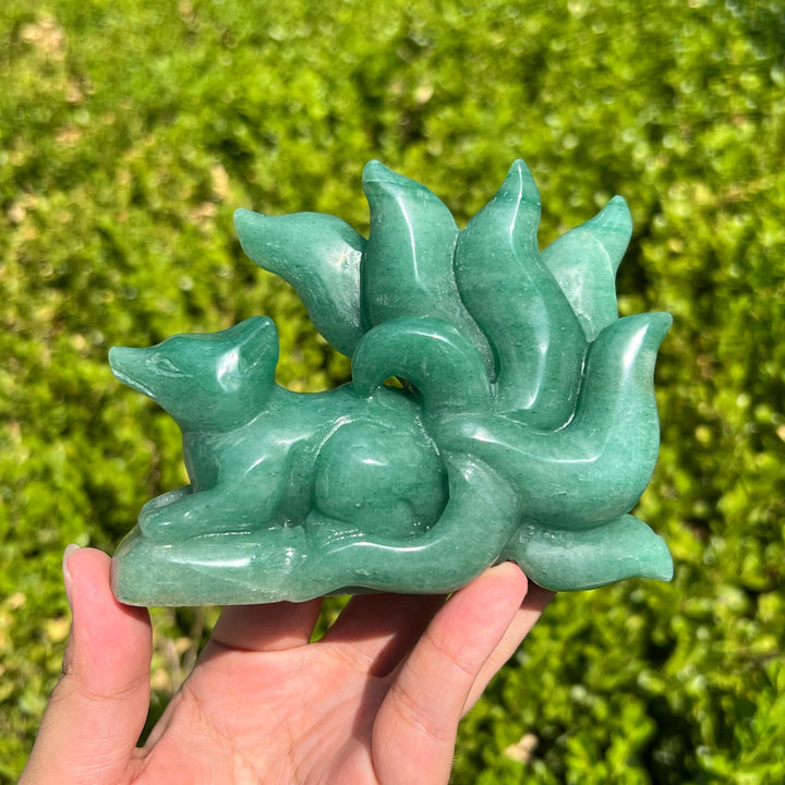 Green Aventurine Nine-Tailed Fox Carving