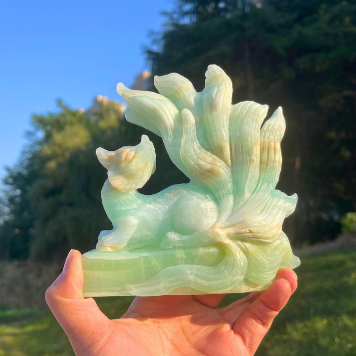 Unique Handmade Caribbean Blue Calcite Nine-Tailed Fox