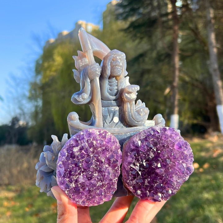 Natural Carving Agate with Amethyst Geode Grim Reaper