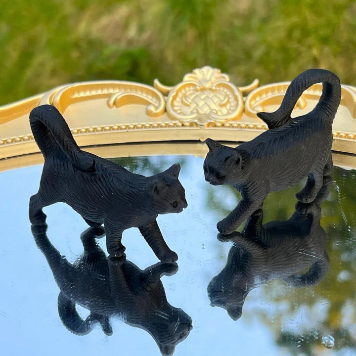 Natural Crystal Carved Black Obsidian Walking Cat