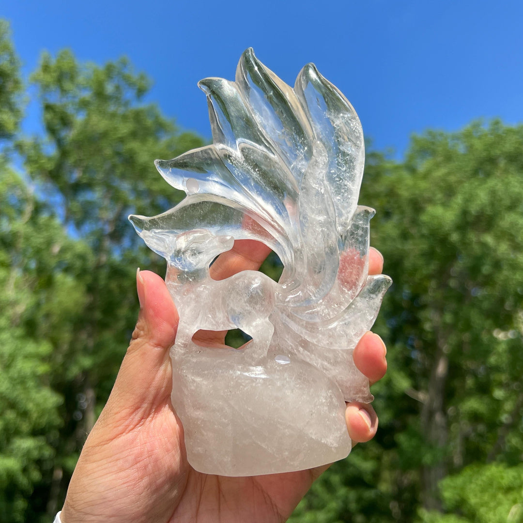 Clear Quartz Nine-Tailed Fox Carving