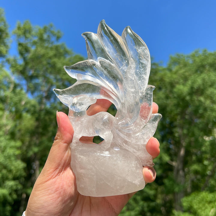 Clear Quartz Nine-Tailed Fox Carving
