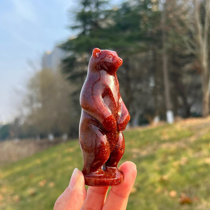 Natural Crystal Carving Strawberry Quartz Standing Bear