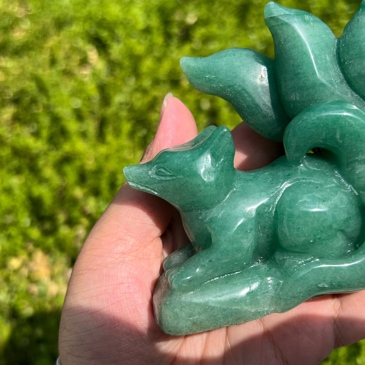 Green Aventurine Nine-Tailed Fox Carving