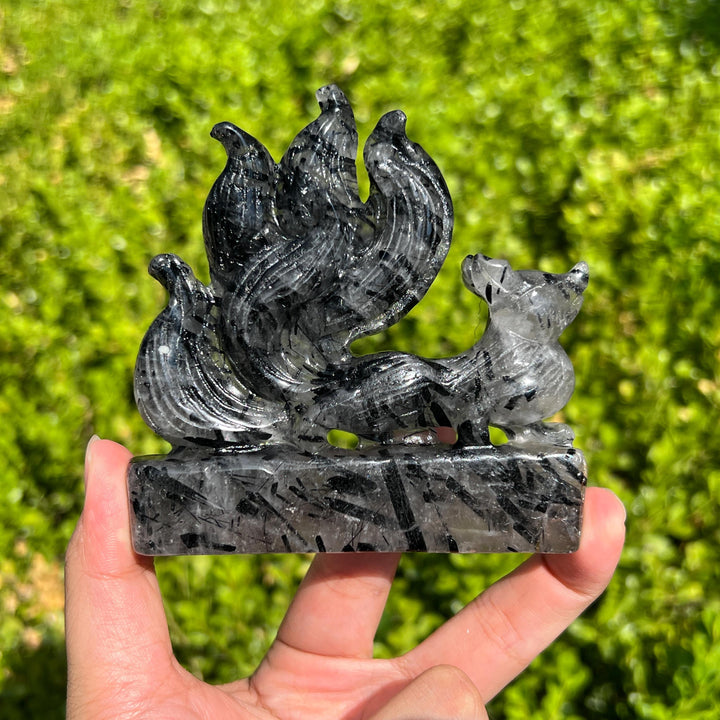 Quartz Tourmaline Fox Carving