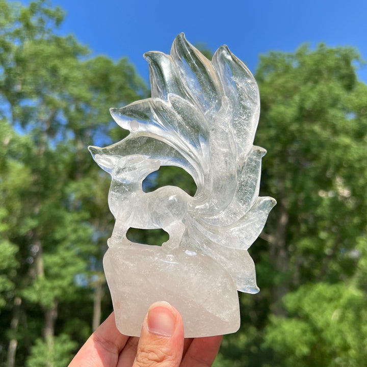 Clear Quartz Nine-Tailed Fox Carving
