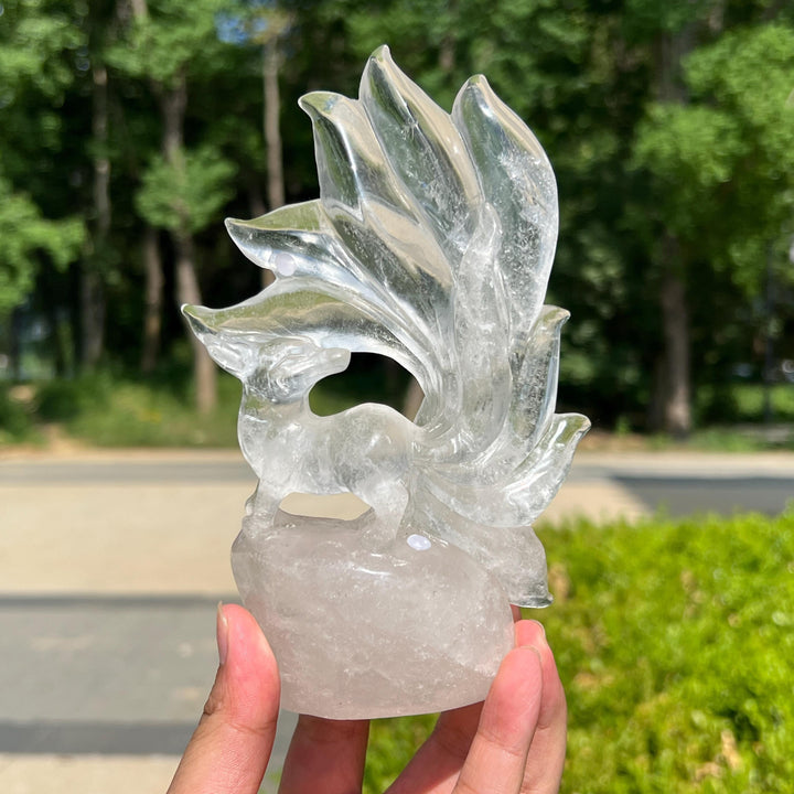 Clear Quartz Nine-Tailed Fox Carving