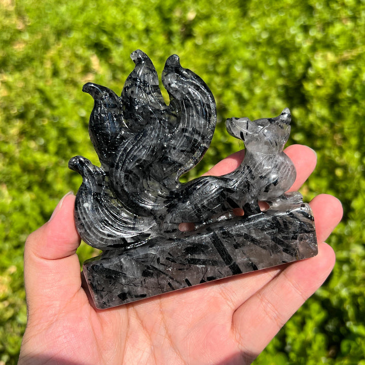 Quartz Tourmaline Fox Carving