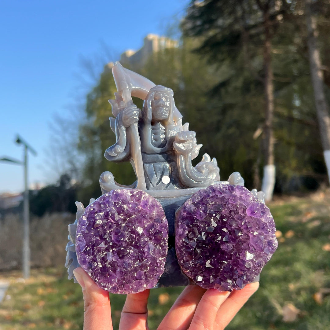 Natural Carving Agate with Amethyst Geode Grim Reaper