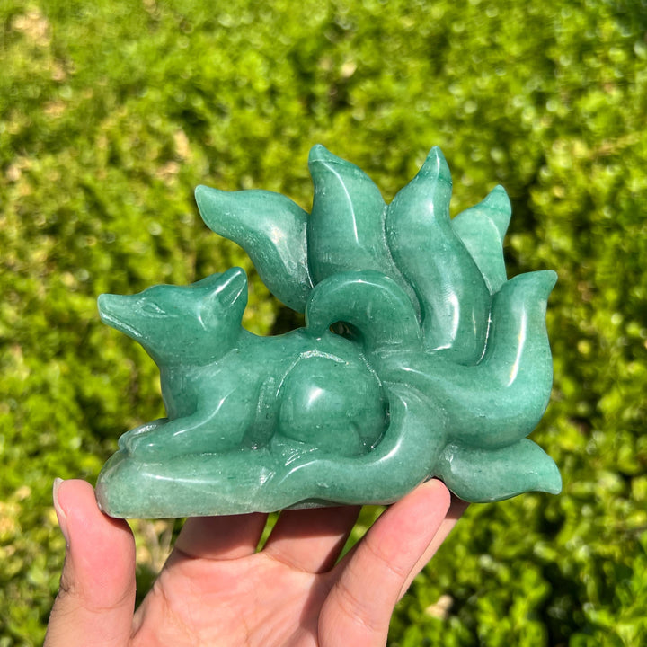 Green Aventurine Nine-Tailed Fox Carving