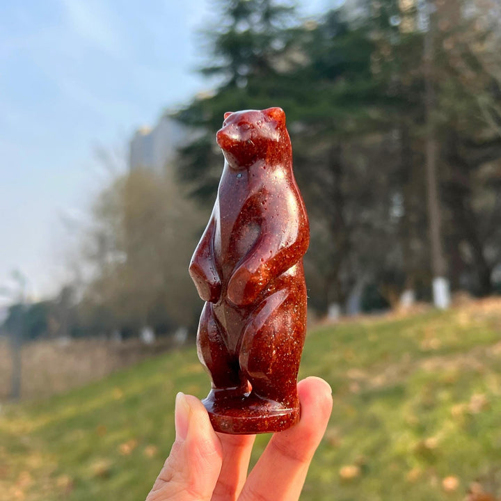 Natural Crystal Carving Strawberry Quartz Standing Bear
