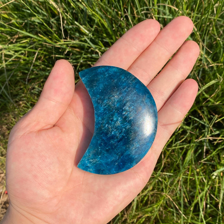 Carving Blue Apatite Moon