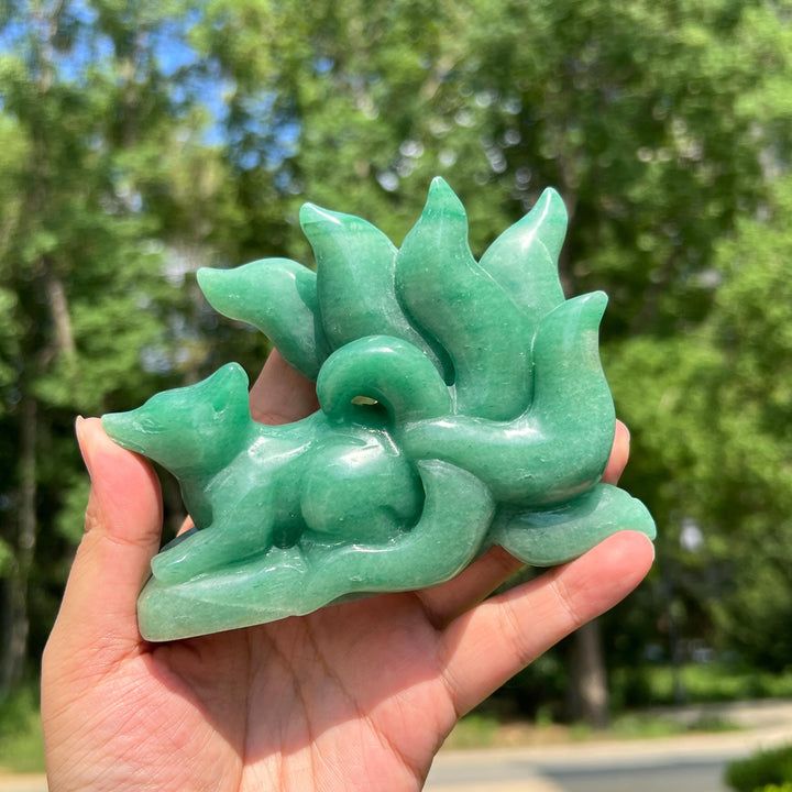 Green Aventurine Nine-Tailed Fox Carving