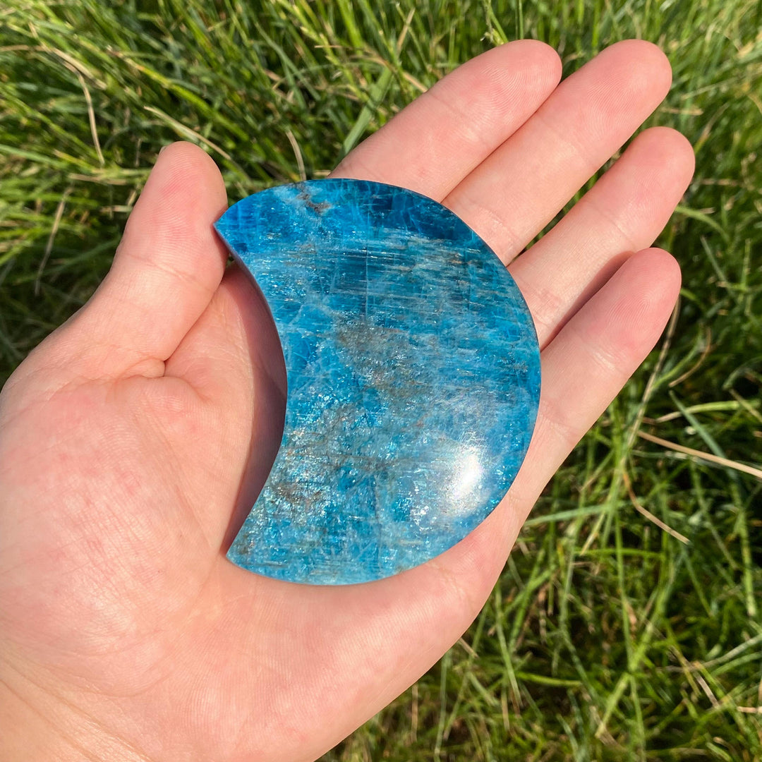 Carving Blue Apatite Moon