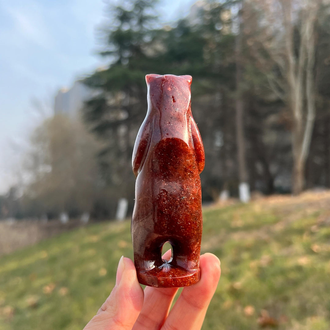 Natural Crystal Carving Strawberry Quartz Standing Bear