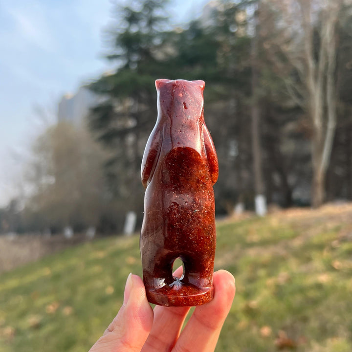 Natural Crystal Carving Strawberry Quartz Standing Bear