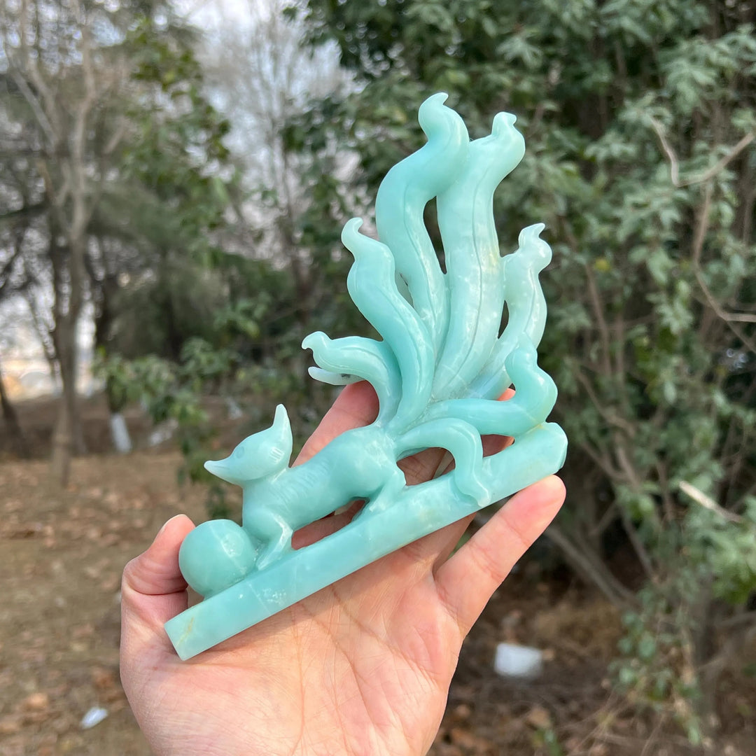 Unique,Natural Blue Quartzite Carving Nine-Tailed Fox