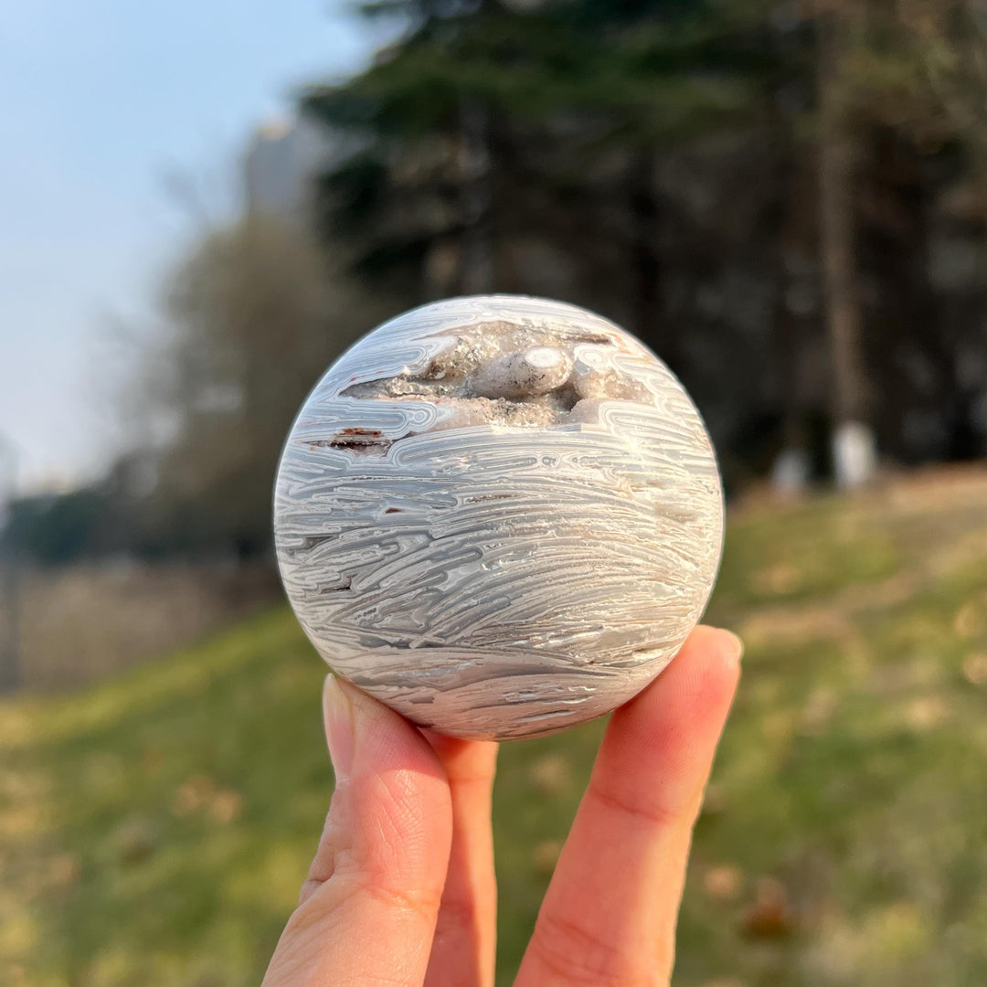 Natural White Mexican Agate Sphere